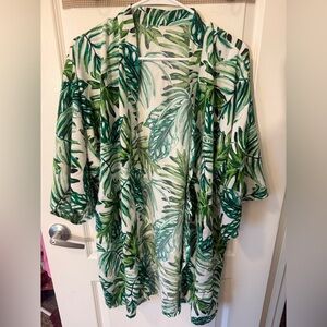 Tropical Leaf Print Kimono- Large to 2XL